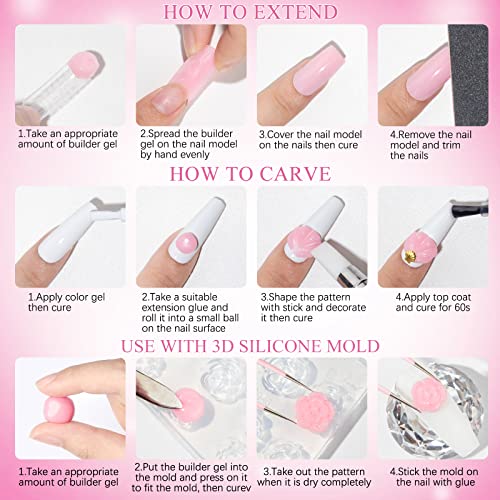 Solid Builder Gel for Nails Multicolor Nail Extension & Sculpting Kit - Non-Stick Hard Gel