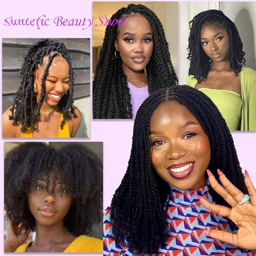 Suntefic Natural Black Afro Kinky Curly Human Hair Bundles 20 Inch for Braiding & Locs