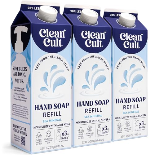 Cleancult Sea Minerals Liquid Hand Soap Refill Pack of 3, 32oz - Gentle & Eco-Friendly
