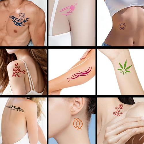 Temporary Tattoo Kit with 24 Ink Bottles & 154 Stencils - 12 Colors, Waterproof & Long-Lasting