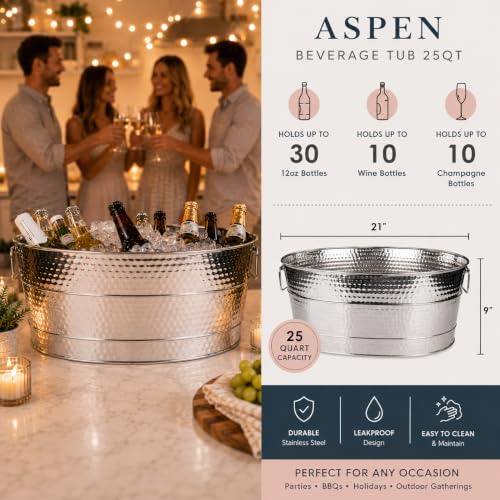 BREKX Heavy-Duty Stainless Steel Oval Beverage Tub for Parties, 25 Qt, Large