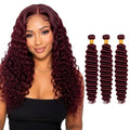 Burgundy Deep Wave Human Hair Bundles - 3 Pack 10/12/14 Inch - Burgundy #99J Variation D