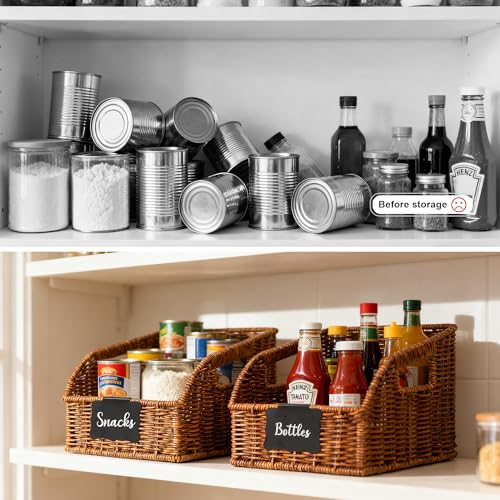 Brownlily Faux Wicker Pantry Storage Baskets Double Set - 6-Piece