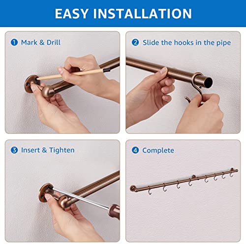 39.4 Inch Stainless Steel Wall Mount Pot and Pan Rack with Adjustable S Hooks - Antique Copper