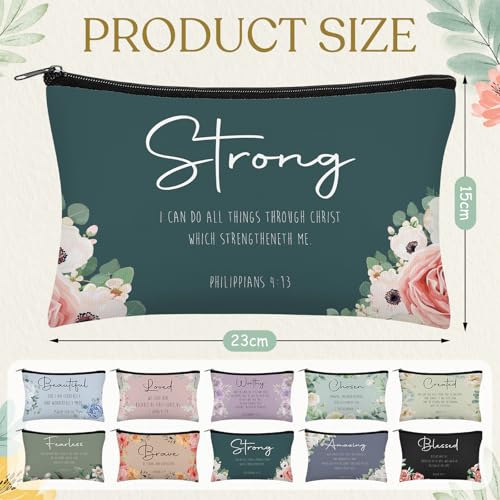Brave Christian Gifts Makeup Bags Set - Morandi Style, 30 Pcs, Large Capacity, Inspirational Bible Verse Designs