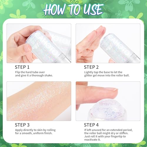 Green Rolling Glitter for Face Body & Hair, Roll-on Sequins for St. Patrick's Day, Sparkling Accessories for Christmas Concert Rave Festival Halloween Party Mardi Gras Carnival, 1.35fl.oz