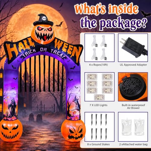 10 FT Halloween Inflatable Archway with Built-in LED Lights for Outdoor Yard Decor