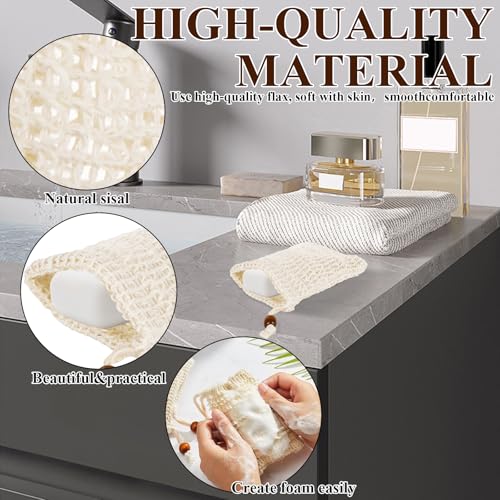 80 Pack Soap Saver Bag Mesh Exfoliating Bar Soap Pouch Natural Sisal Soap Saver Bag with Drawstring Foaming and Drying Holder for Shower Kitchen Bathroom Travel