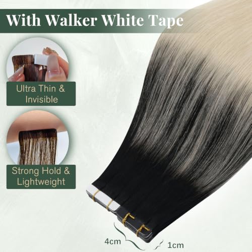 Tape in Hair Extensions Human Hair Black Ombre 12 Inch 30G 20PCS - Variation 2.#1B60A / 12in