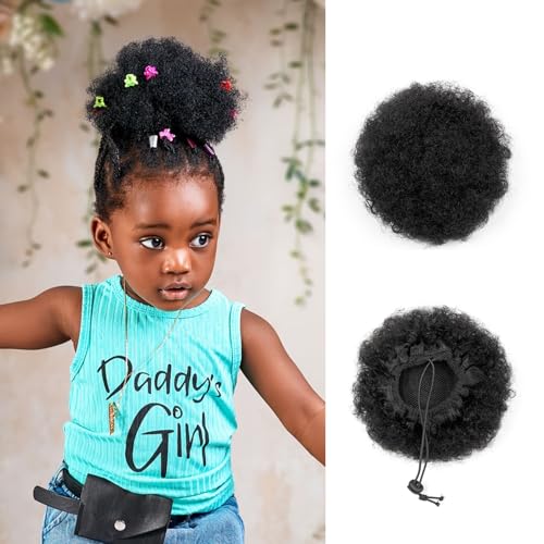 FEIPRO 4 Inch Small Afro Puff Ponytail for Kids - Natural Black Hair Bun Pack of 1
