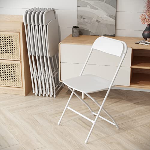White Plastic Folding Chairs Set of 6 - Heavy Duty Stackable Event Seating