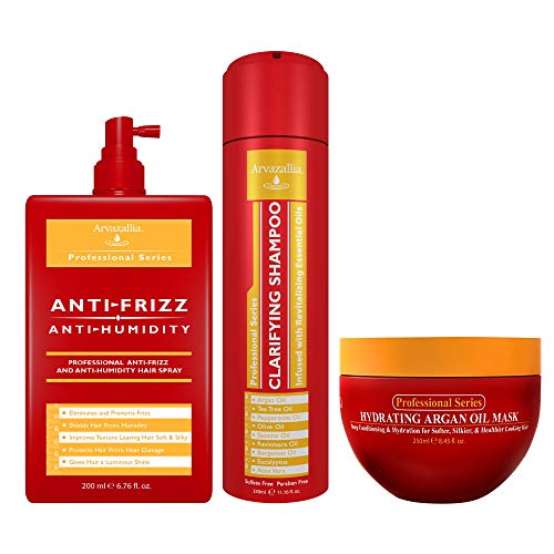Anti-Frizz & Hydrating Hair Spray, Argan Oil Hair Mask & Clarifying Shampoo Set