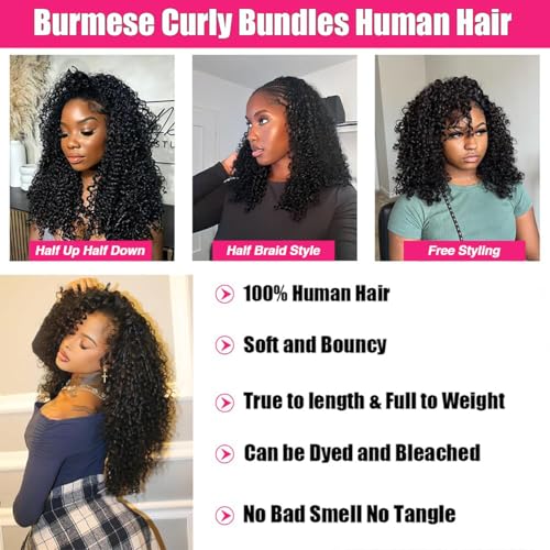 Natural Color Burmese Curly Human Hair Bundles 16 Inch Water Wave Textured Spiral Curls for Black Women