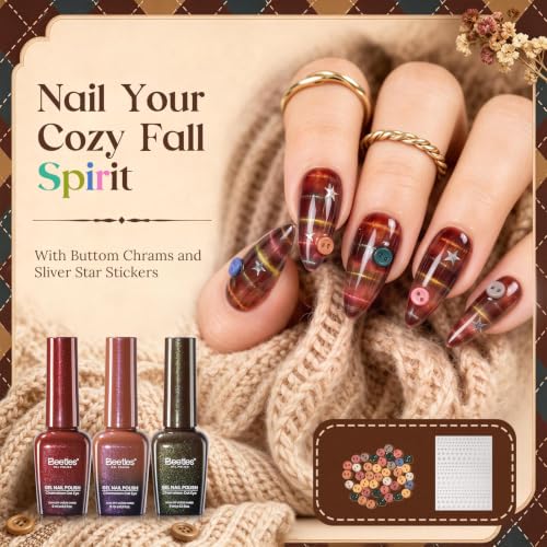 Beetles Mocha Sweater Cat Eye Gel Nail Polish Set, 6 Colors, 9ml - Brown Nude Gold Variation