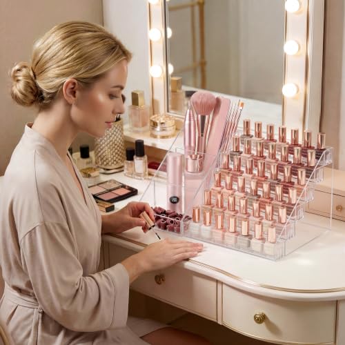 Clear 6-Tier Nail Polish Organizer with Nail Supplies Storage - 2 Pack