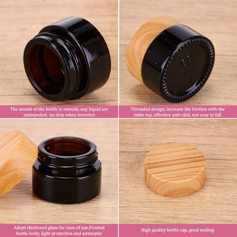 Geiserailie 24 Pcs 5 Gram Glass Cosmetic Jars with Lids Small Empty Sample Jars with Inner Liners Leak Proof Lids Makeup Sample Containers for Cream, Lotions, Powders and Ointments DIY (Amber)