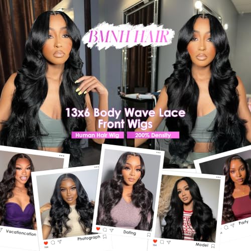 Body Wave Lace Front Wig - Human Hair, Pre Plucked, HD Transparent Lace, 200% Density, 30 Inch, Natural Black