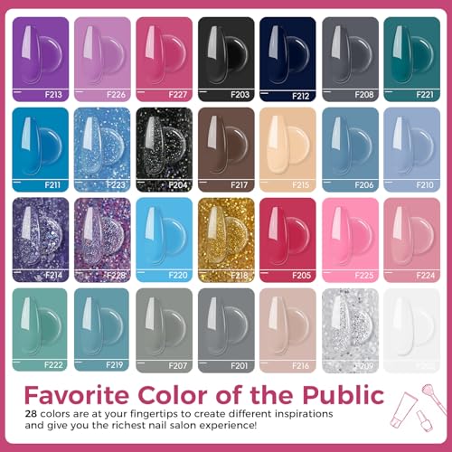JEWHITENY 28 Colors Poly Nail Gel Kit F04 with Base & Top Coat - DIY Nail Art