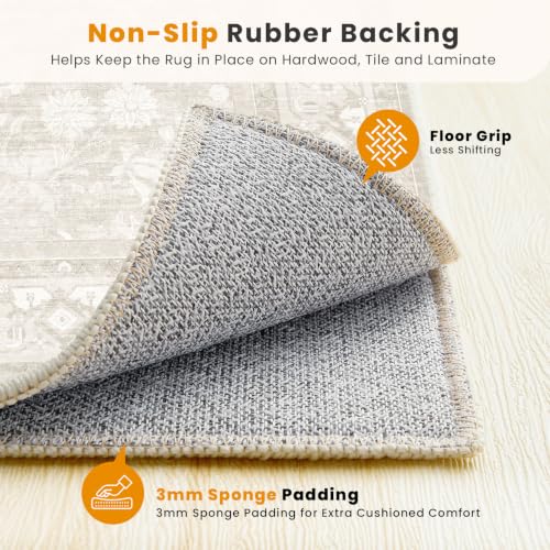SameBed 8x10 Beige Vintage Area Rug Living Room, Washable, Non-Slip