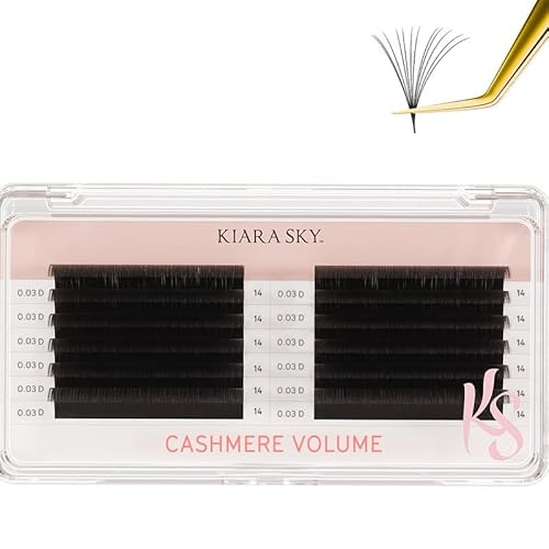 KIARA SKY LASH Cashmere Volume Lash Extensions | Premium Cashmere Lash Extensions | Soft Semi-matte natural finish | For Professional Eyelash Extensions Use Only | Black, (D-0.03-14MM)