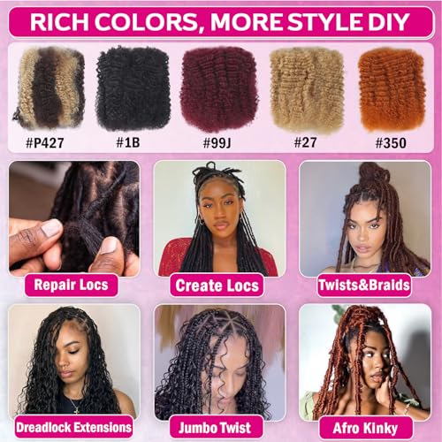 FQ Afro Kinky Curly Human Hair Extensions Highlight 14 Inch Bulk for Braiding & Dreadlocks