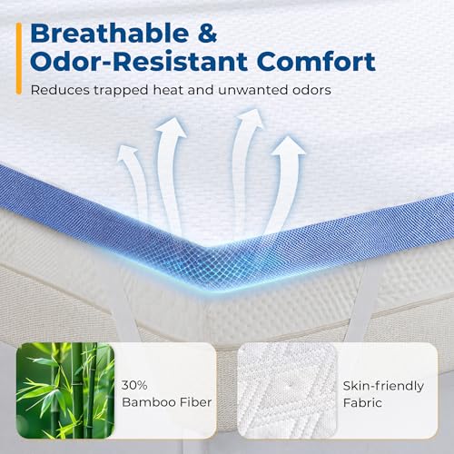Twin XL Gel Memory Foam Mattress Topper 3 Inch Cooling Support with Washable Bamboo Cover