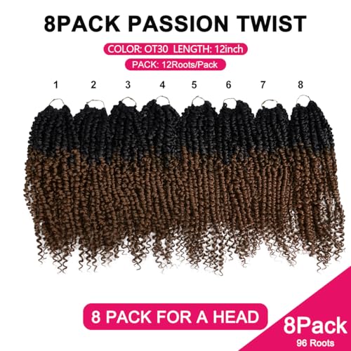 NAYOO Passion Twist Hair 12 Inch Pre-Twisted Crochet 8 Packs OT30