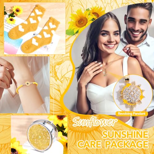 Self Care Gift Basket for Women - Yellow Sunflower Get Well Soon Care Package with Blanket & Spa Items