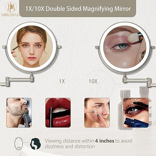 8-Inch Wall Mounted Lighted Makeup Mirror 1X/10X Magnification Brushed Nickel - Variation: Brushed Nickel / 8 Inch