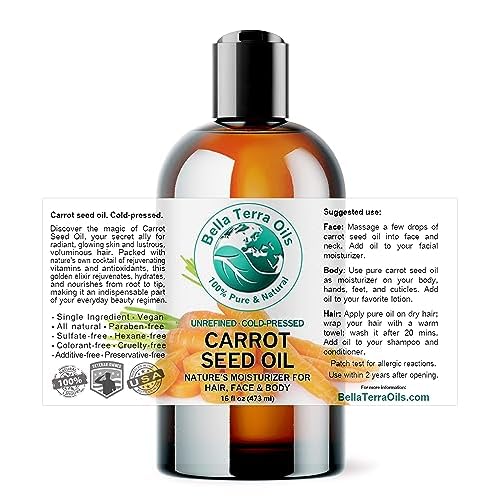 Bella Terra Oils - Organic Carrot Seed Oil 16 oz - Pure Organic Carrot Essence, Offering the Best of Vitamin C & Omega Fatty Acids, The Beacon of Natural Skin Care