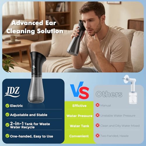 JDZ Electric Ear Wax Removal Kit Black - Safe 3 Pressure Modes, Rechargeable
