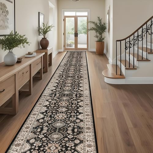 3x20 ft Non Slip Hallway Runner Rug with Rubber Backing - Black