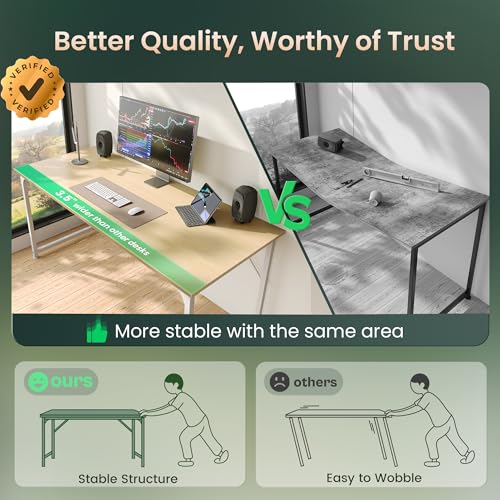 Huuger Maple 54 Inch Computer Desk with Storage, Modern Office & Gaming Workstation