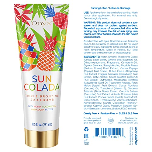 Onyx Suncolada Bronzing Lotion for Tanning Bed - Deep, Hydrating 8.5 Fl Oz