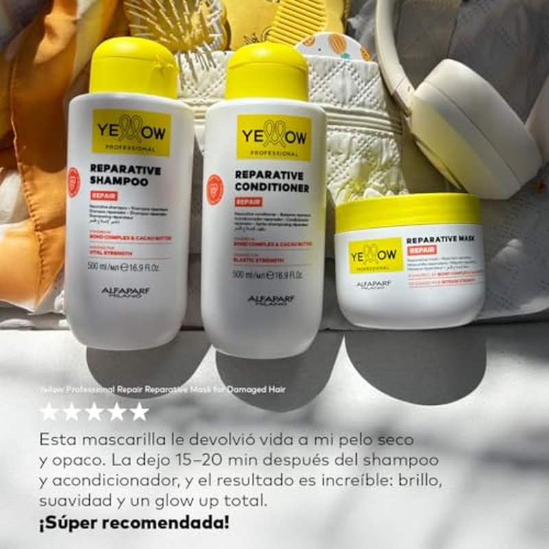 Alfaparf Milano Yellow Professional Repair Reparative Conditioner for Damaged Hair - Powered By Bond Complex & Cacao Butter - Designed For Elastic Strength (16.9 fl oz / 500ml)