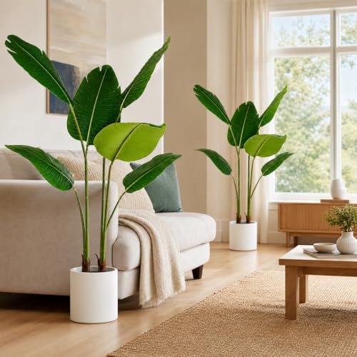 Bird of Paradise Artificial Plant Set - 3.3 ft Tall Faux Banana Leaf Tree, 2 Pack