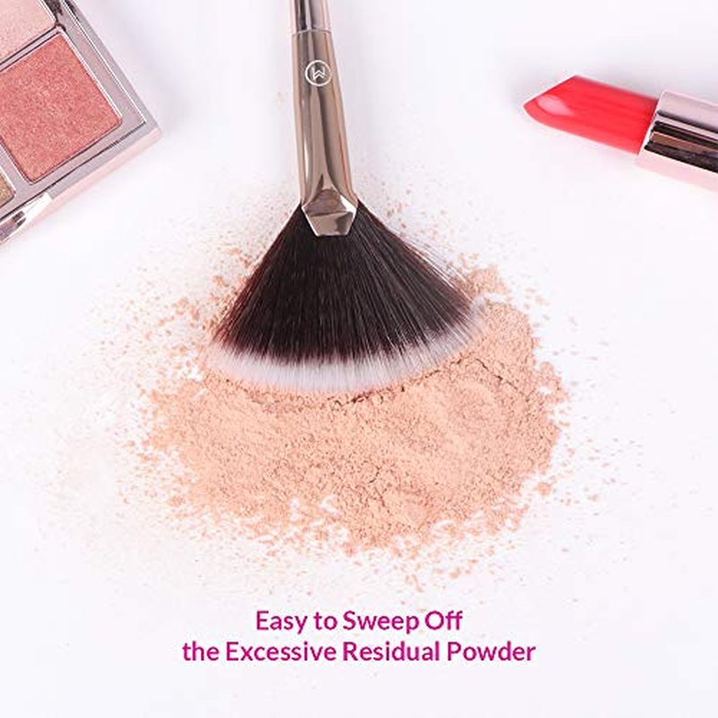 Fan Makeup Brush For Highlighter, Blush, Flutty&Powder Cosmetic Tool w/Long Handle& Anti-Champagne Gold Brush