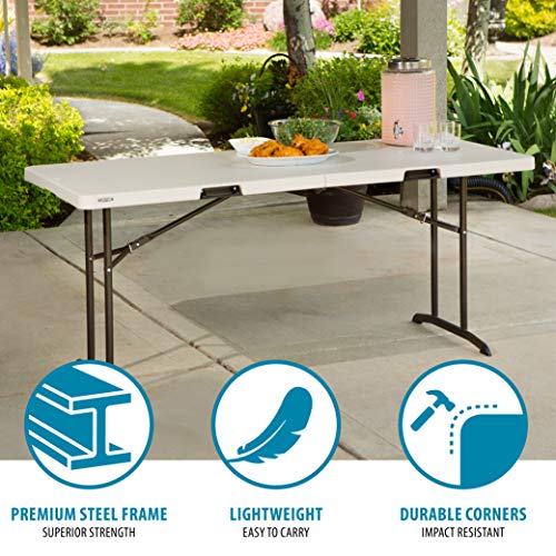 6-Foot Commercial Fold-in-Half Table - Almond, Indoor & Outdoor