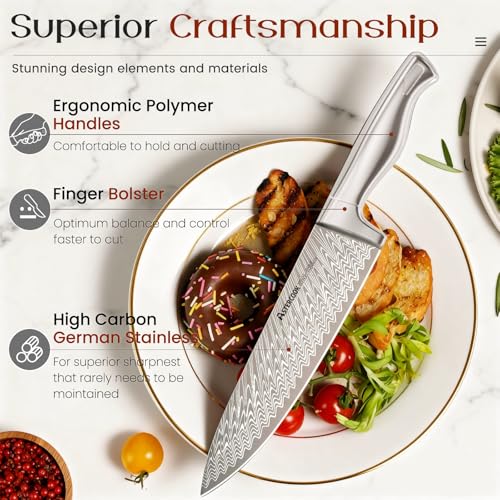 15-Piece Kitchen Knife Set with Block & Sharpener - High Carbon Stainless Steel