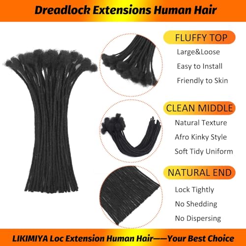 LIKIMIYA 12 Inch Human Hair Loc Extensions 0.2cm Thickness - 10 Strands, Natural Black