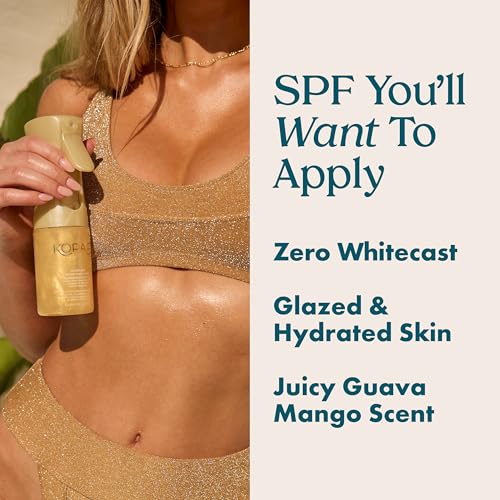 Kopari Golden SunGlaze SPF 50 Body Mist with Shimmering Oil - Hydrating & Brightening, Lightweight, Fast-Absorbing, Gold Variant