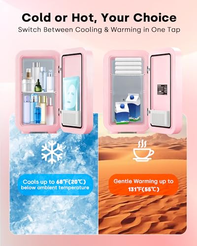 Enventor Pink 6L Mini Skincare Fridge with LED Mirror & Dual Cooling Modes