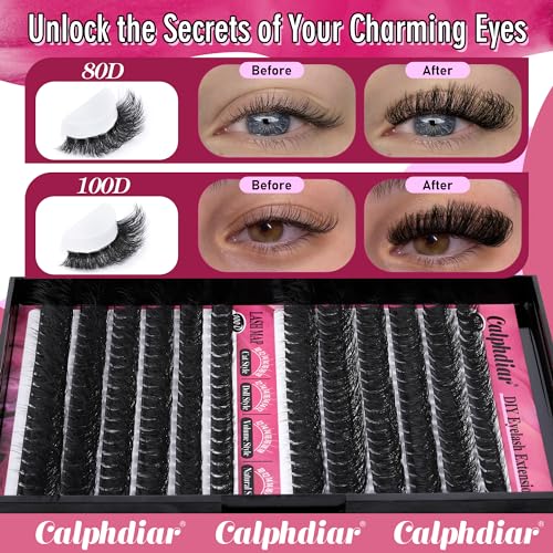 Calphdiar Lash Clusters 80D+100D Thick Eyelash Clusters D-curly Cluster Eyelash?Extensions Russian Cluster Lashes Wispy Lashes Clusters 234pcs False Mink Eyelashes 10-18mm DIY Lash Extension