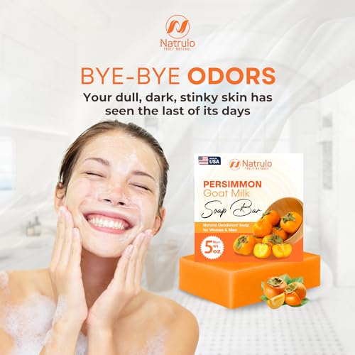 Persimmon Soap Bar for Body Odor Control ? Purifying Deodorizing Body Wash with Goat Milk for Eliminating Body Odor ? Great for Skin Brightening, Natural Deodorant Soap for Men & Women