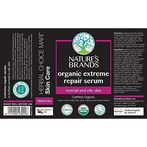 Herbal Choice Mari Organic Extreme Repair Serum, Normal to Oily Skin; 3.4floz UV Glass