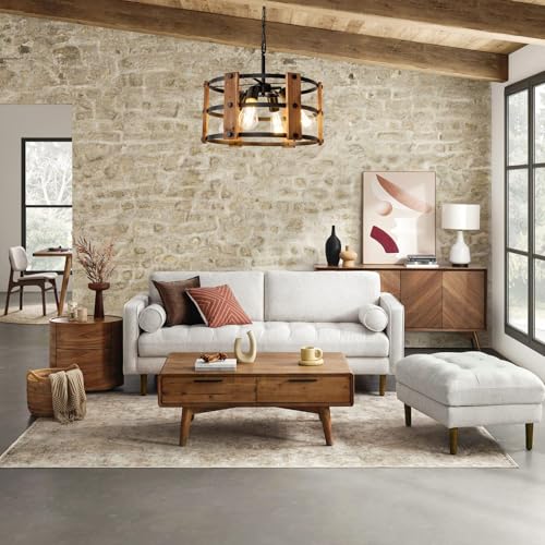 Brown Wood Farmhouse Chandelier - 15-Inch Rustic Wooden Pendant Light Fixture for Dining & Entryway