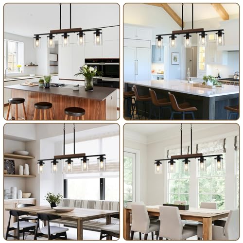 Black 36.2-Inch Farmhouse Kitchen Island Pendant Light - 5-Light Chandelier with Adjustable Height