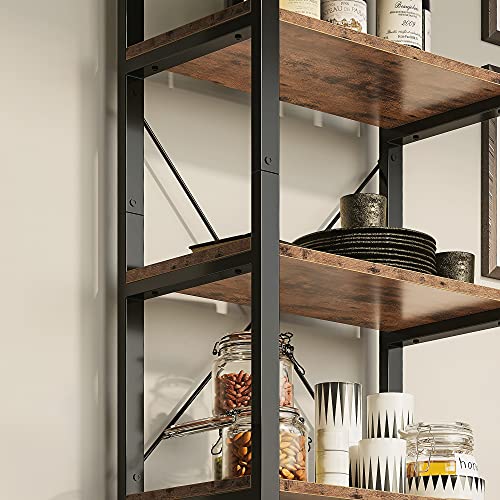 IRONCK 5-Tier Industrial Ladder Bookshelf - Vintage Brown, Heavy Duty Storage