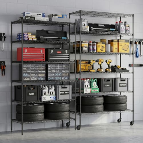 Black Commercial Wire Shelving Unit - Adjustable Steel Rack for Kitchen Garage & Pantry