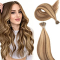 Boymia I Tip Hair Extensions 22 Inch Medium Brown Highlights - #4-27, 50 Strands